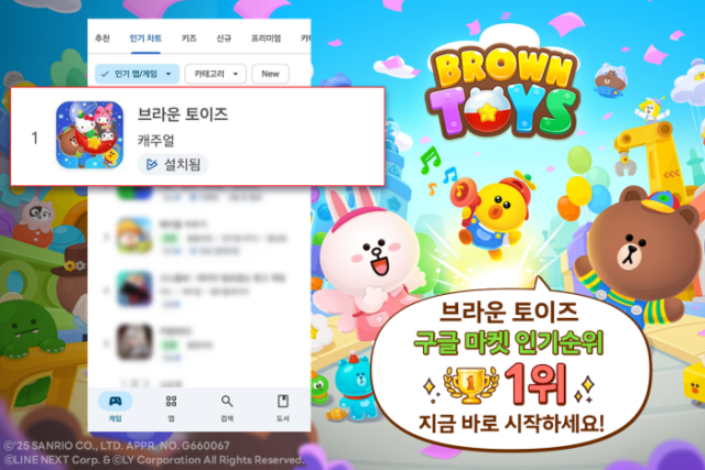‘브라운 토이즈’ 구글 플레이스토어 인기 순위 1위 달성, 산리오 캐릭터즈와 대규모 콜라보레이션 진행